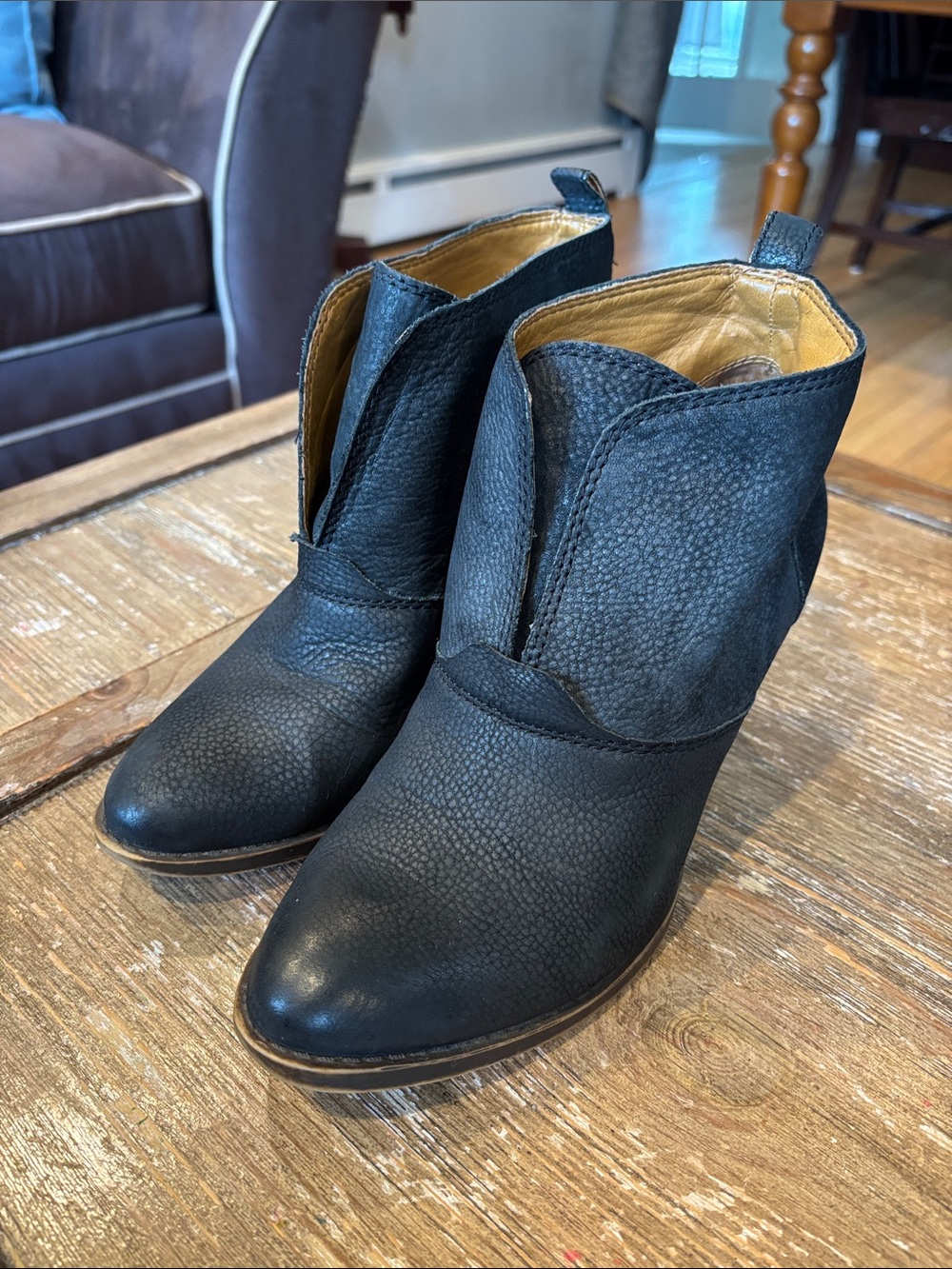 Lucky Brand Ehlen Black Textured Leather Ankle Booties